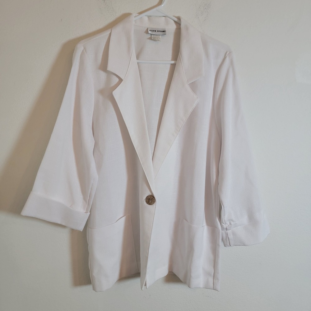 VTG‎ Alice Stuart White One Button Blazer Womens Medium Made in USA Structured